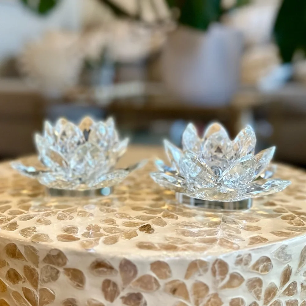 NWT Crystal Lotus Candle Holder Set (2) Shannon by Godinger Dublin, Ireland